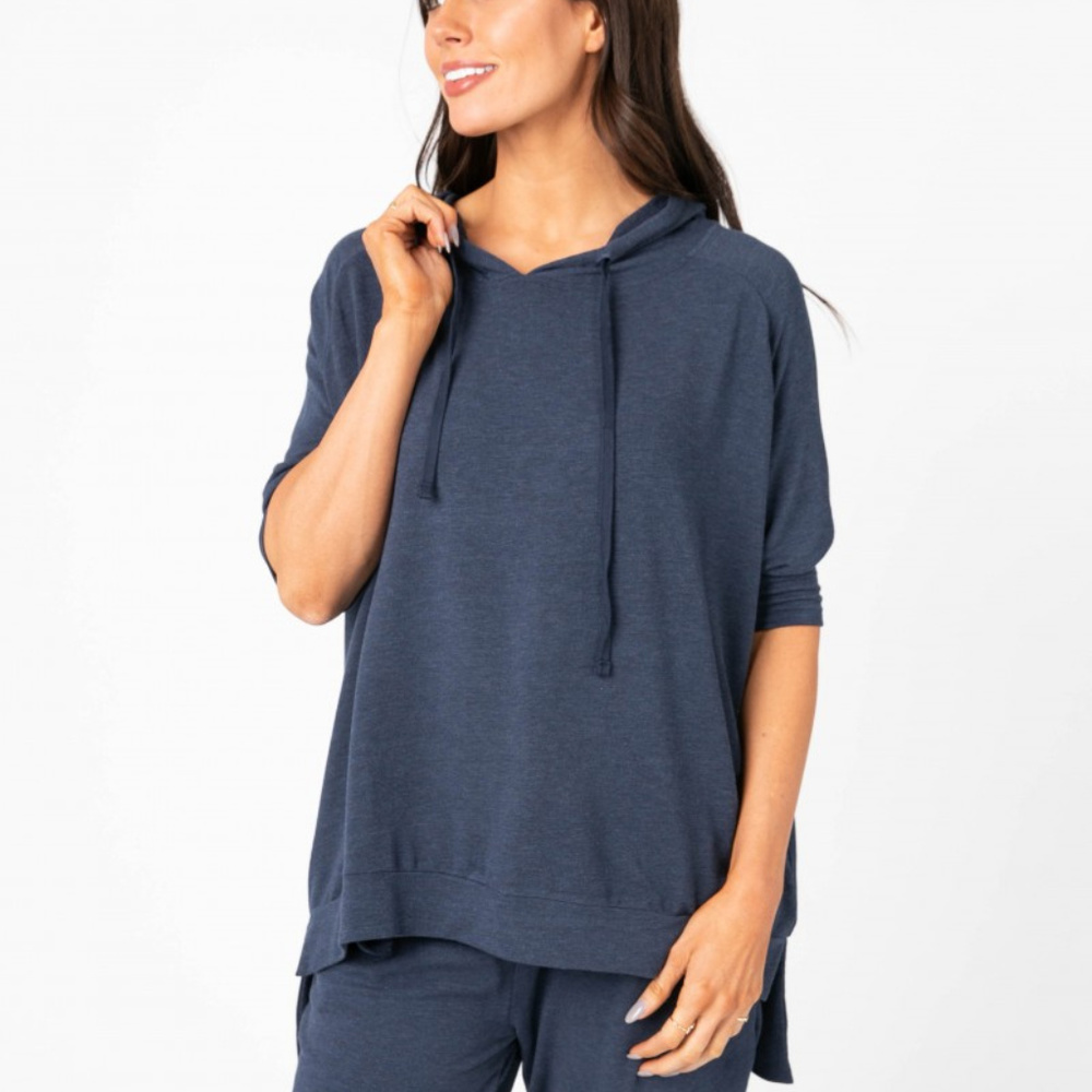 Effortless Hooded Pullover Heathered Navy
